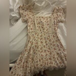 American Eagle Outfitters Cream Smocked Back Flutter Sleeve Dress